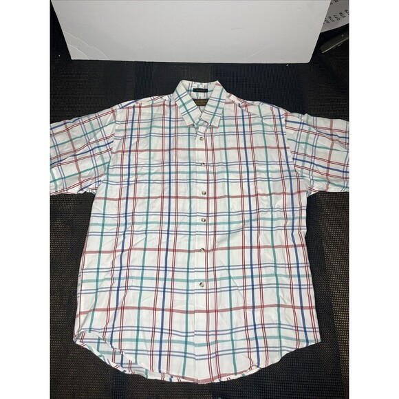 Eddie Bauer Shirt Mens‎ Large Blue Red Plaid Short Sleeve Button Up Cotton Blend - Picture 1 of 5